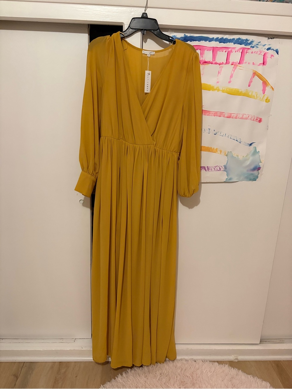 Baltic Born Mustard Long-Sleeve V-Neck Maxi Dress